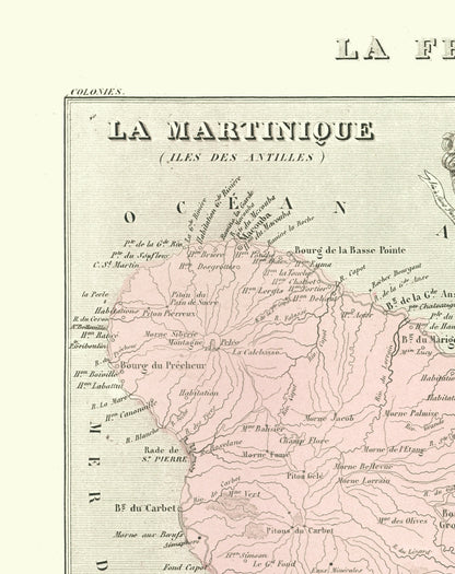 Historic Map - French Martinique - Migeon 1869 - 23 x 29.00 - Vintage Wall Art