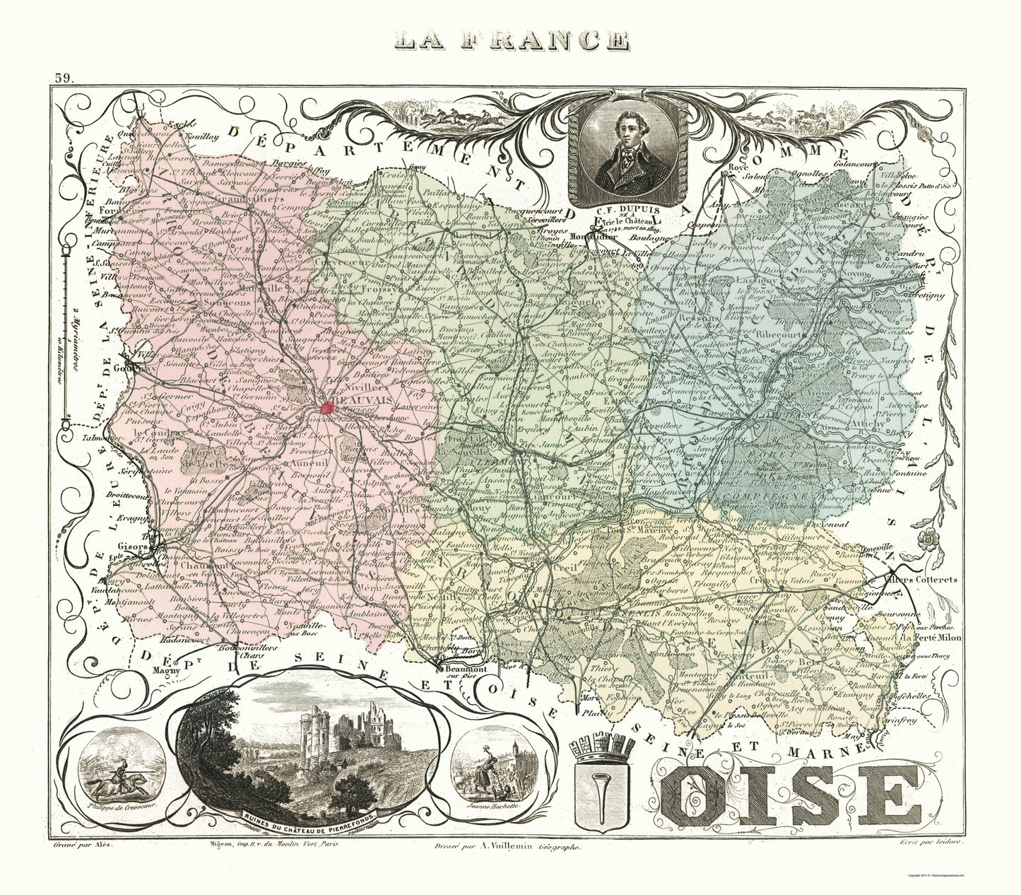 Historic Map - Seine et Oise Department France - Migeon 1869 - 23 x 26.26 - Vintage Wall Art