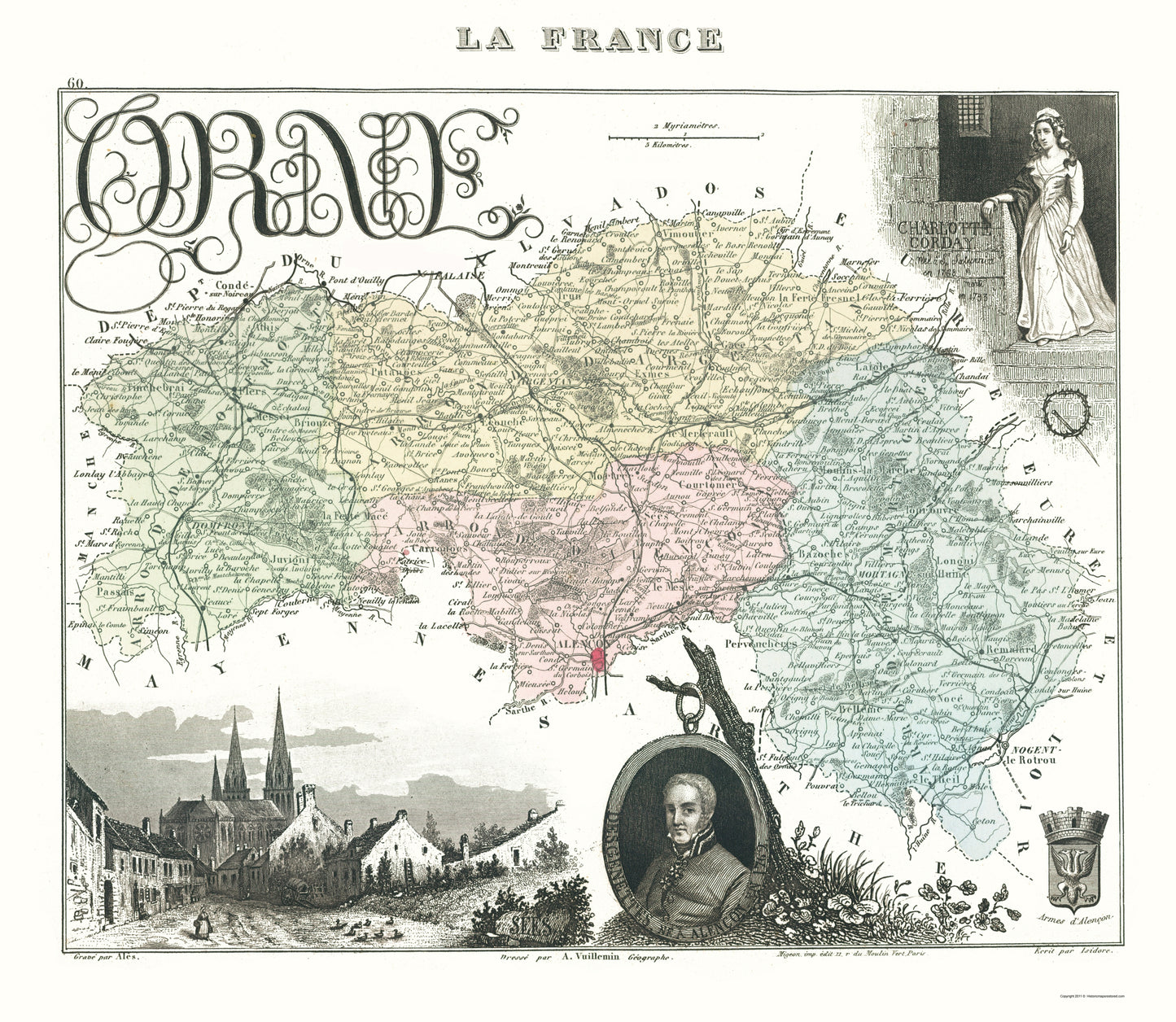 Historic Map - Orne Department France - Migeon 1869 - 23 x 26.46 - Vintage Wall Art