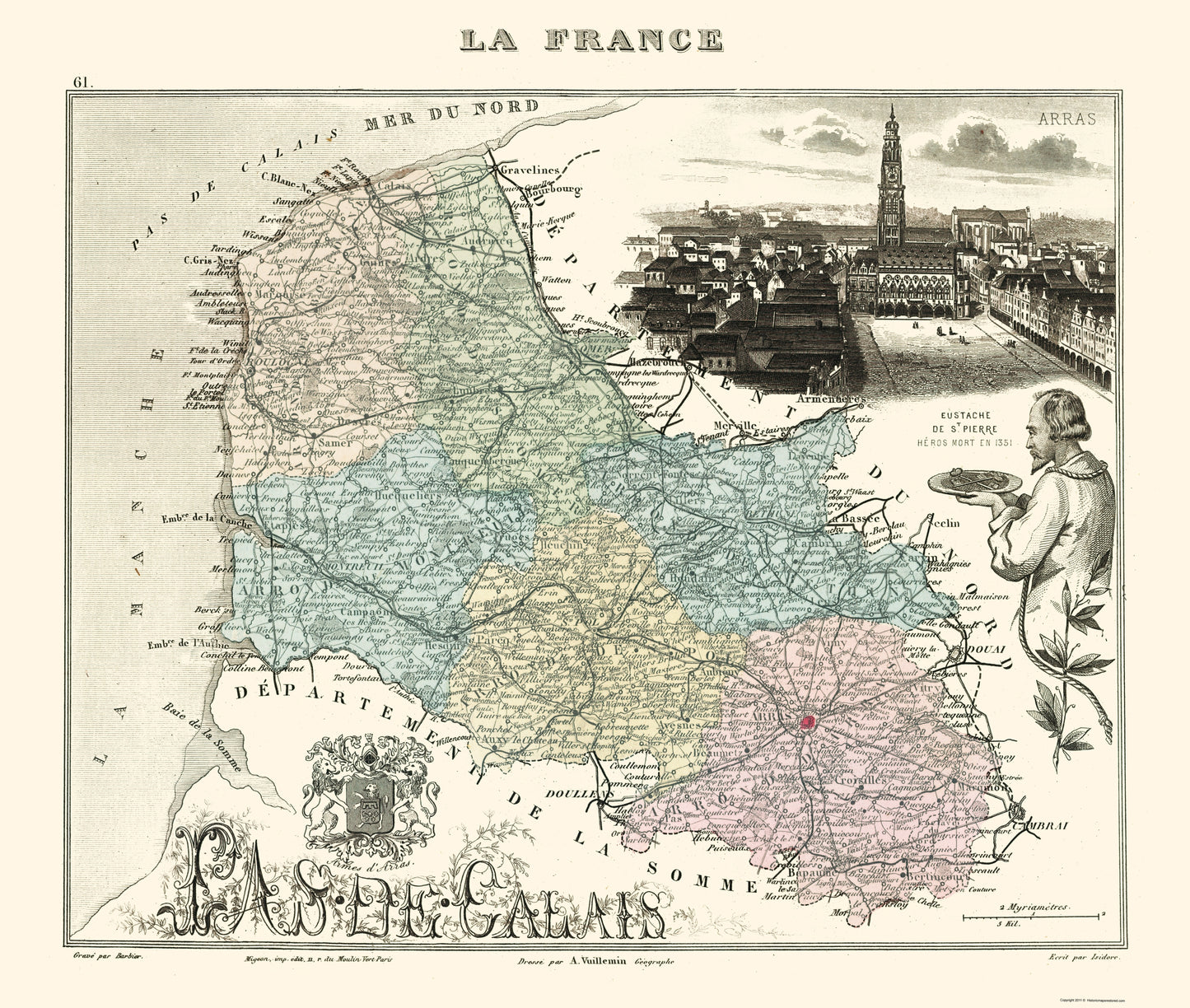 Historic Map - Pas de Calais Department France - Migeon 1869 - 23 x 27.16 - Vintage Wall Art