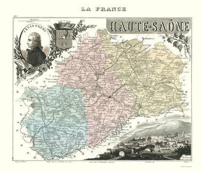 Historic Map - Haute Saone Department France - Migeon 1869 - 23 x 27.17 - Vintage Wall Art