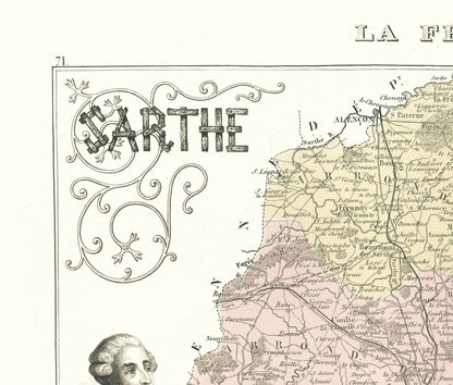 Historic Map - Sarthe Department France - Migeon 1869 - 23 x 27.01 - Vintage Wall Art