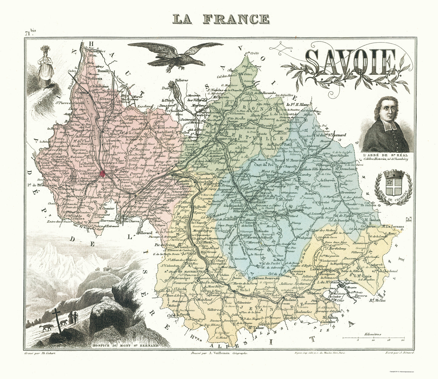 Historic Map - Savoie Department France - Migeon 1869 - 23 x 26.56 - Vintage Wall Art
