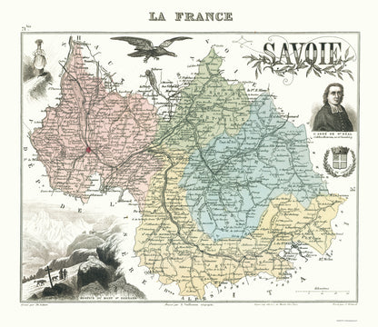 Historic Map - Savoie Department France - Migeon 1869 - 23 x 26.56 - Vintage Wall Art