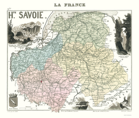 Historic Map - Haute Savoie Department France - Migeon 1869 - 23 x 27.20 - Vintage Wall Art