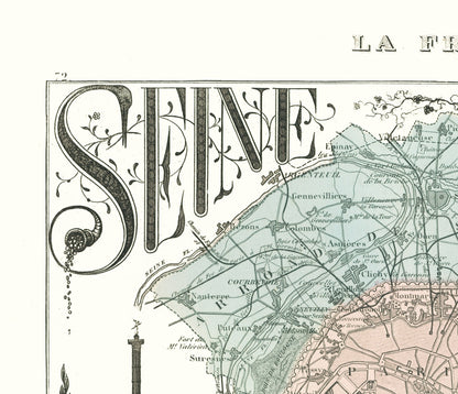 Historic Map - Seine Department France - Migeon 1869 - 23 x 26.75 - Vintage Wall Art