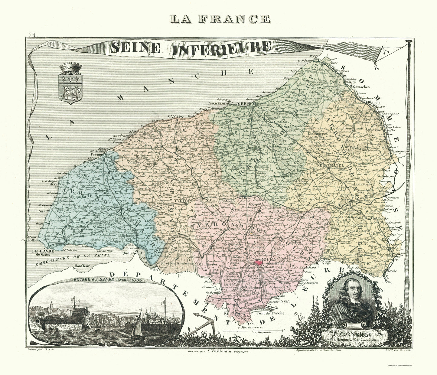 Historic Map - Seine Inferieure Department France - Migeon 1869 - 23 x 26.80 - Vintage Wall Art