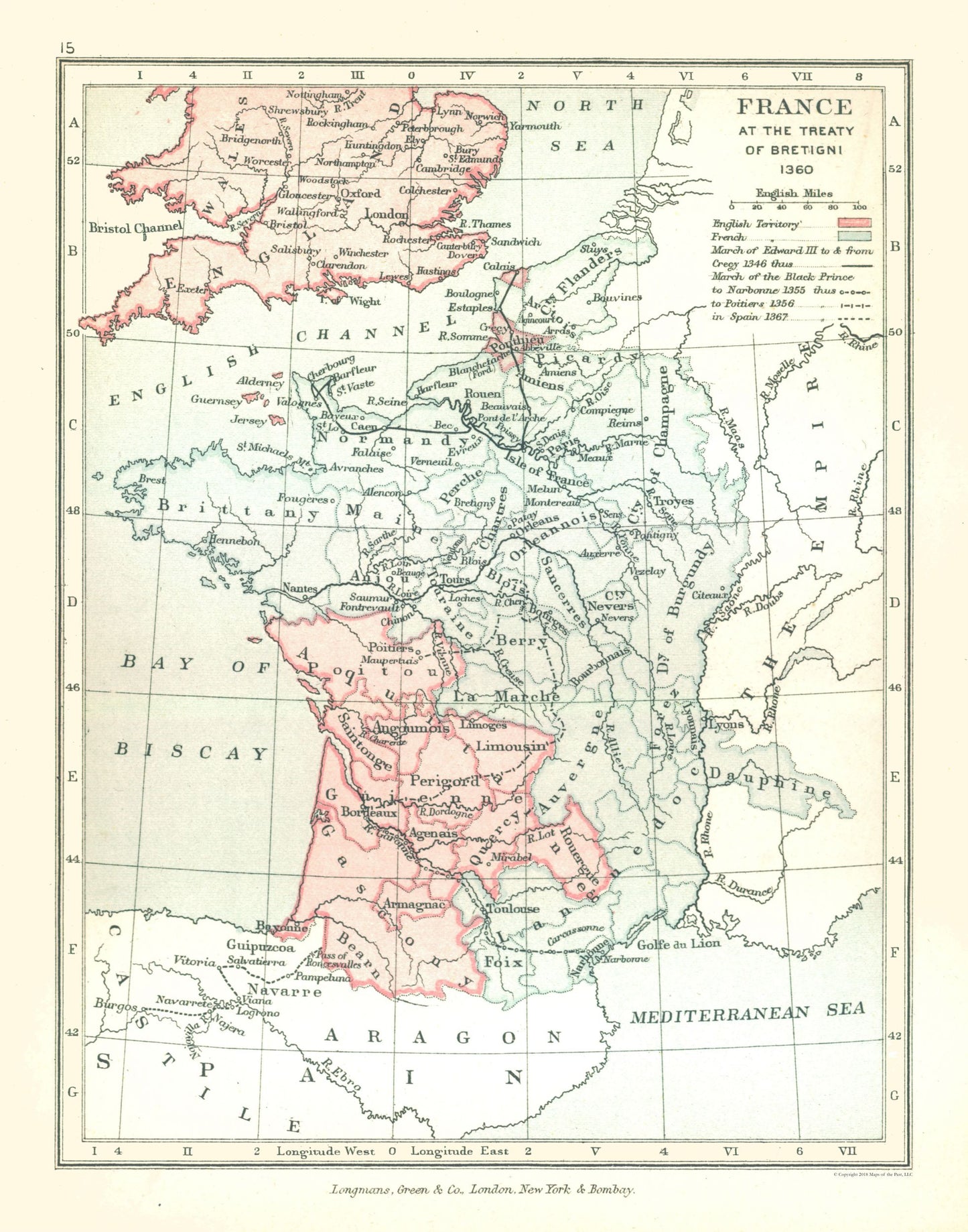 Historic Map - France 1360 - Gardiner 1902 - 23 x 29.26 - Vintage Wall Art