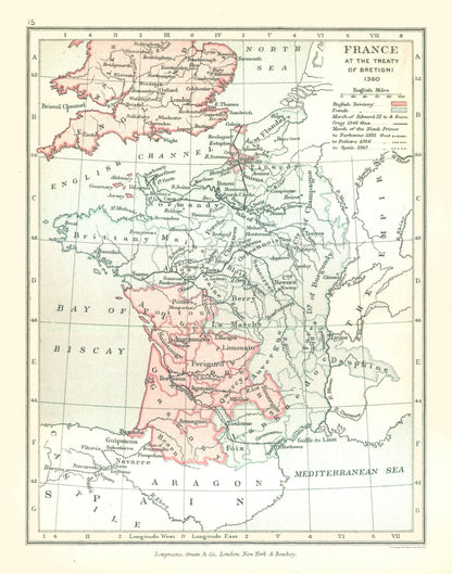 Historic Map - France 1360 - Gardiner 1902 - 23 x 29.26 - Vintage Wall Art