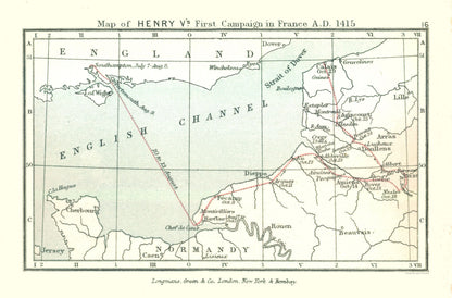 Historic Map - France Henry V 1415 Campaign - Gardiner 1902 - 34.89 x 23 - Vintage Wall Art