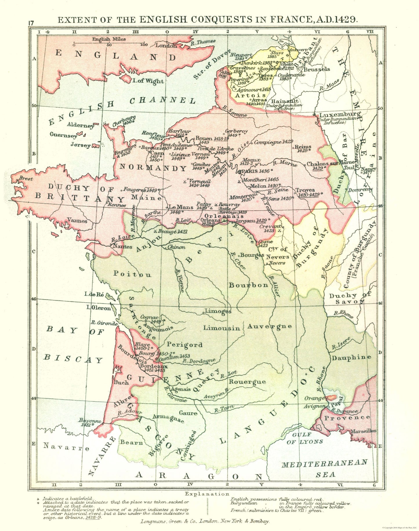 Historic Map - France 1429 English Possessions - Gardiner 1902 - 23 x 29.13 - Vintage Wall Art