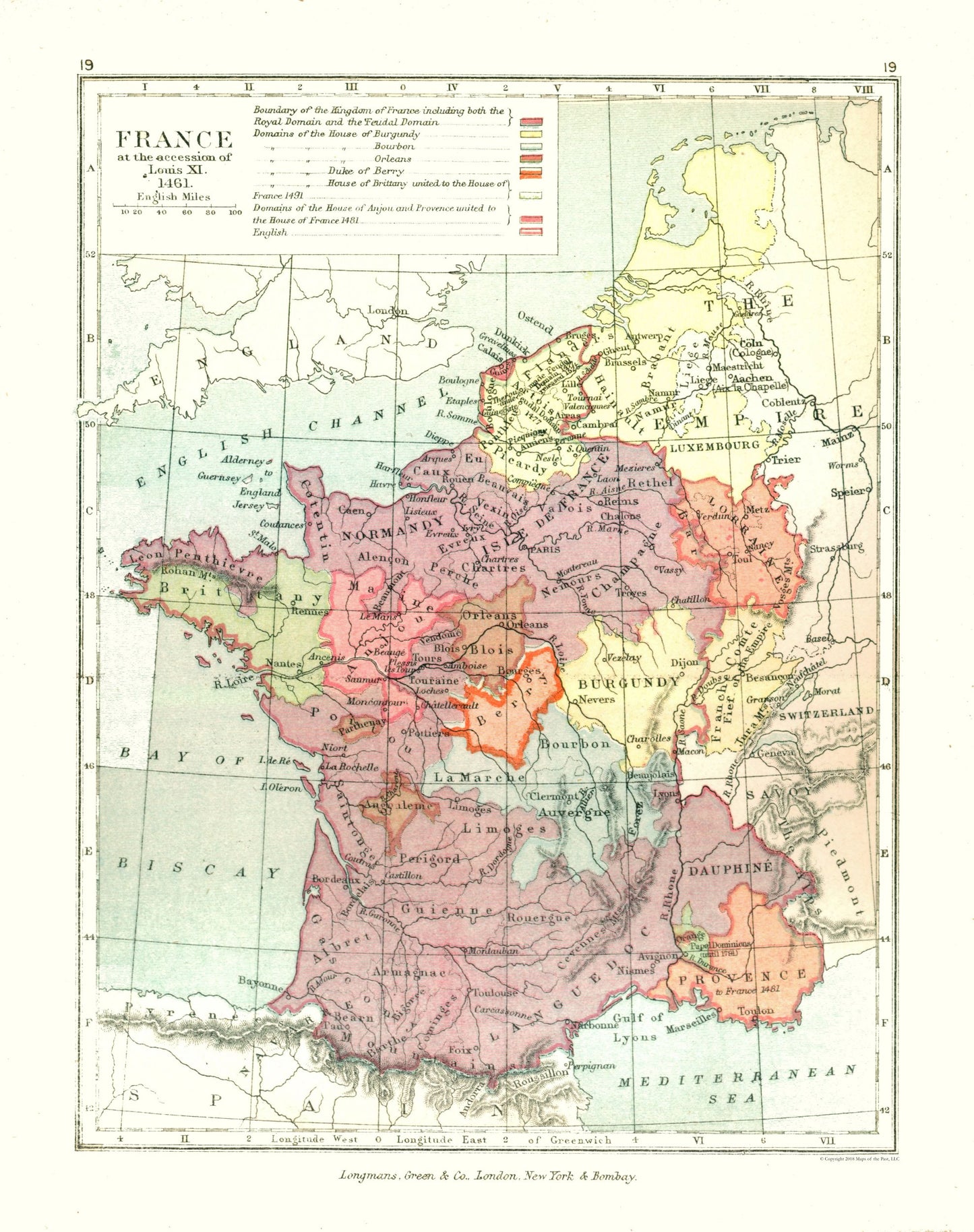 Historic Map - France 1461 - Gardiner 1902 - 23 x 29.09 - Vintage Wall Art