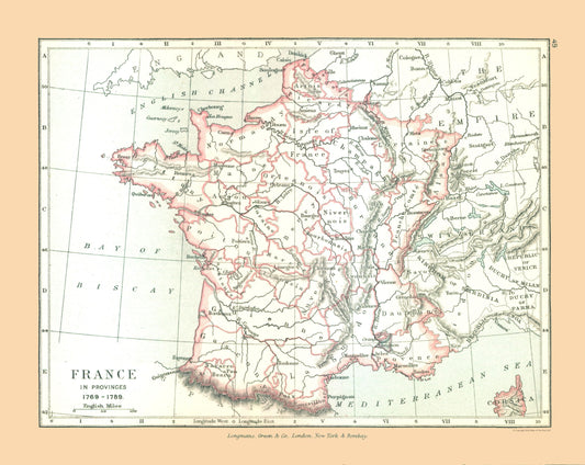 Historic Map - France 1789 - Gardiner 1902 - 28.89 x 23 - Vintage Wall Art