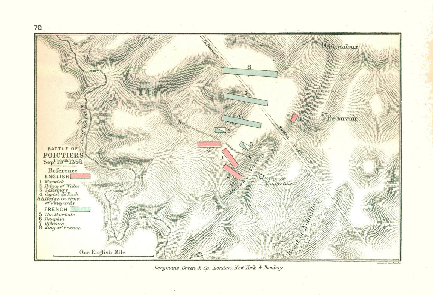 Historic War Map - Poitiers Battle 1356 France - Gardiner 1902 - 33.78 x 23 - Vintage Wall Art