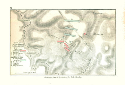 Historic War Map - Poitiers Battle 1356 France - Gardiner 1902 - 33.78 x 23 - Vintage Wall Art