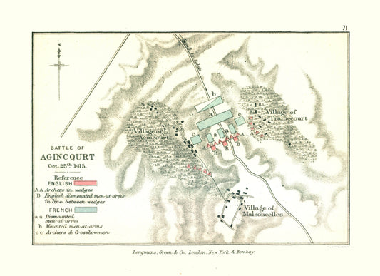 Historic War Map - Agincourt Battle 1415 France - Gardiner 1902 - 23 x 38.74 - Vintage Wall Art