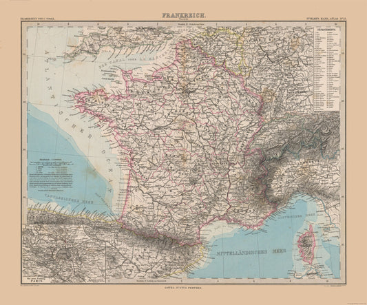 Historic Map - France - Stieler 1885 - 27.67 x 23 - Vintage Wall Art