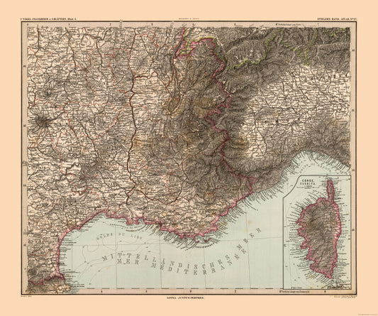 Historic Map - France Southeastern - Stieler 1885 - 27.56 x 23 - Vintage Wall Art