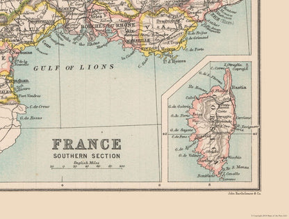 Historic Map - France Southern - Bartholomew 1892 - 30.33 x 23 - Vintage Wall Art