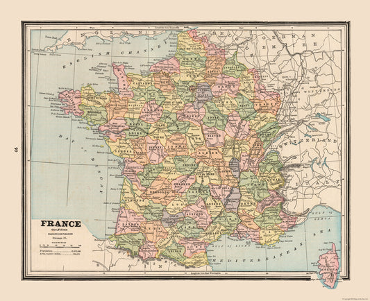 Historic Map - France - Cram 1888 - 28.25 x 23 - Vintage Wall Art