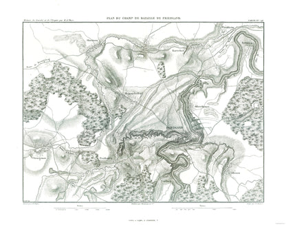 Historic War Map - Friedland Battlefield Plan - Thiers 1866 - 29.23 x 23 - Vintage Wall Art