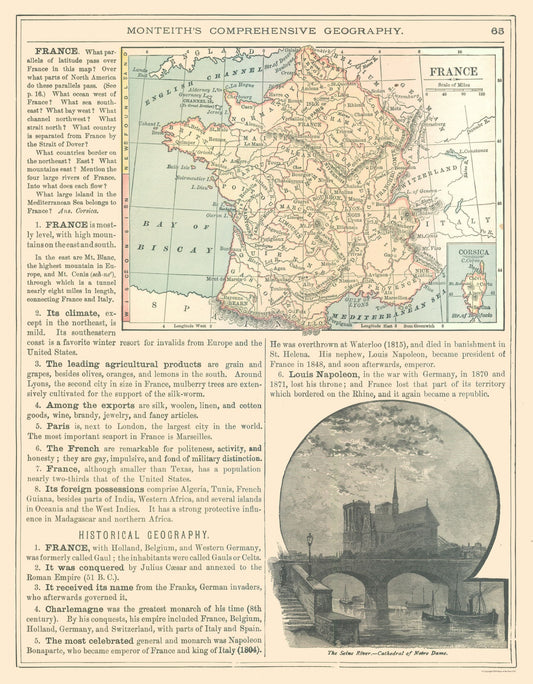 Historic Map - France - Monteith 1882 - 23 x 29.51 - Vintage Wall Art