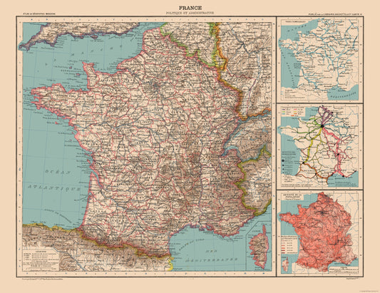 Historic Map - France Political - Schrader 1908 - 29.84 x 23 - Vintage Wall Art