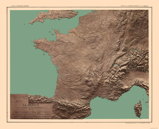 Historic Map - France Relief - Schrader 1908 - 28.45 x 23 - Vintage Wall Art