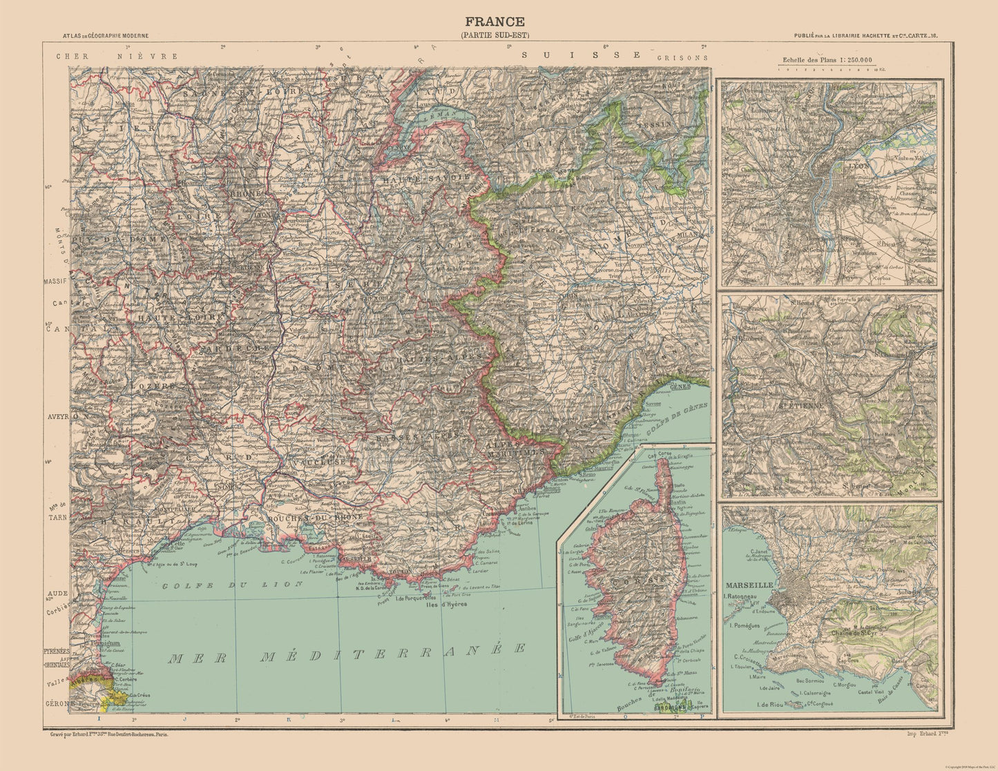 Historic Map - France Southeast - Schrader 1908 - 29.74 x 23 - Vintage Wall Art