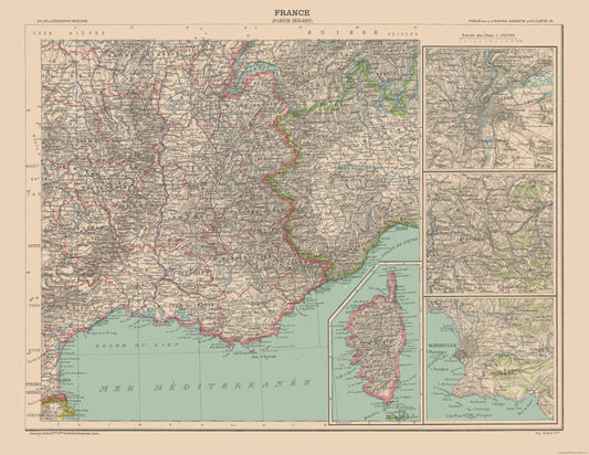 Historic Map - France Southeast - Schrader 1908 - 29.74 x 23 - Vintage Wall Art