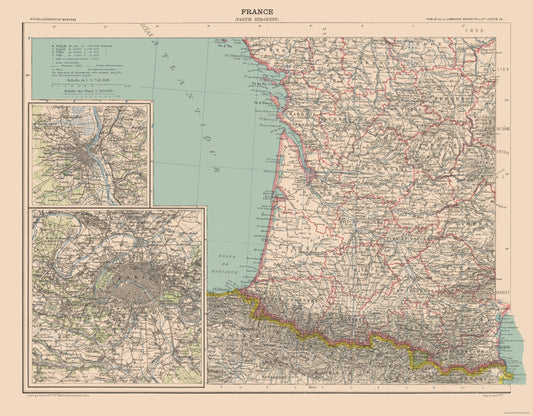 Historic Map - France Southwest - Schrader 1908 - 29.46 x 23 - Vintage Wall Art