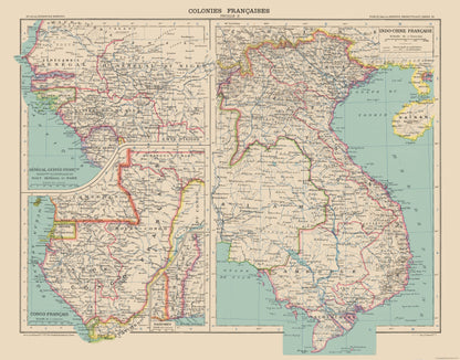 Historic Map - French Colonies Caribbean - Schrader 1908 - 29.35 x 23 - Vintage Wall Art