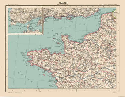 Historic Map - France Northwest - Schrader 1908 - 29.69 x 23 - Vintage Wall Art