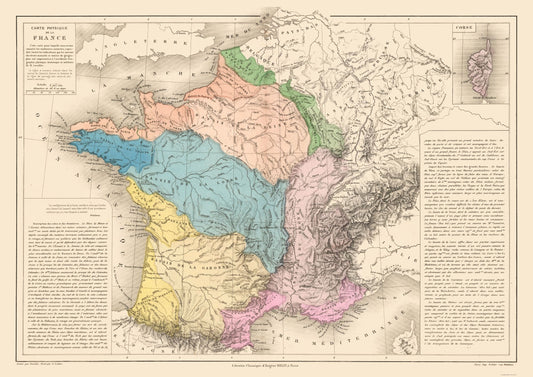 Historic Map - France Physical - Drioux 1882 - 32.55 x 23 - Vintage Wall Art