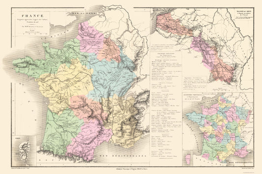 Historic Map - France - Drioux 1882 - 34.62 x 23 - Vintage Wall Art