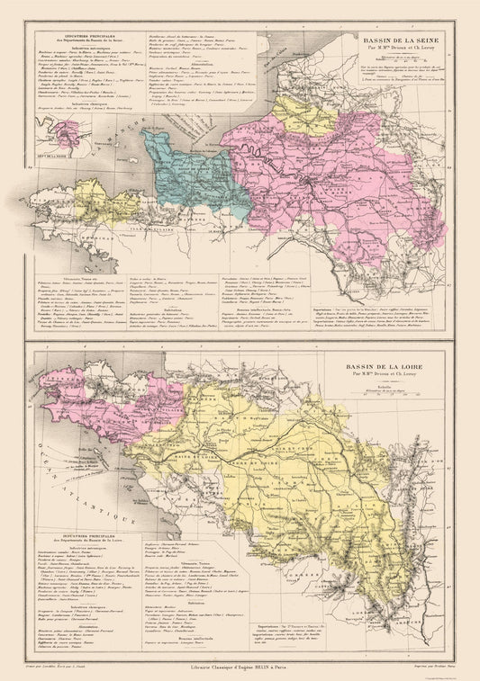 Historic Map - Seine Loire Rivers France - Drioux 1882 - 23 x 32.68 - Vintage Wall Art