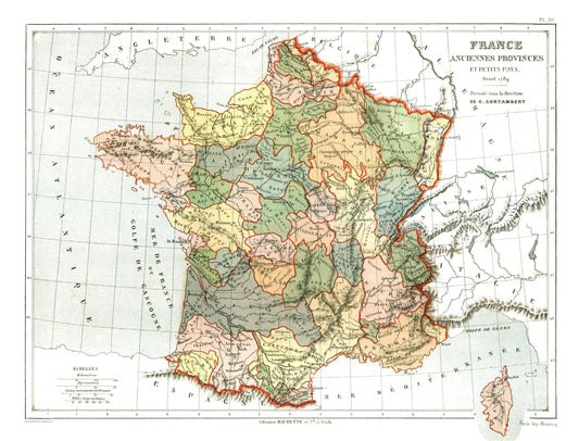 Historic Map - France Ancient Provinces - Cortambert 1880 - 30.20 x 23 - Vintage Wall Art