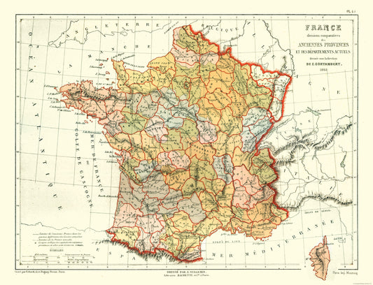 Historic Map - France Ancient Provinces- Cortambert 1868 - 30.02 x 23 - Vintage Wall Art