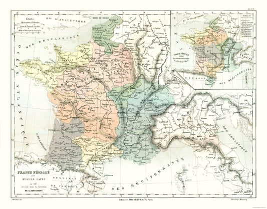 Historic Map - France Feudal - Cortambert 1880 - 29.36 x 23 - Vintage Wall Art