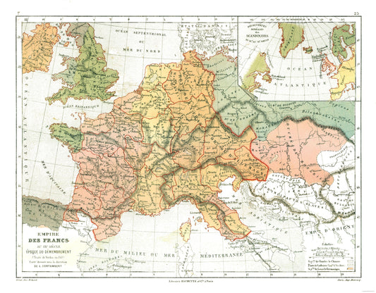 Historic Map - Frankish Kingdom - Cortambert 1880 - 29.44 x 23 - Vintage Wall Art