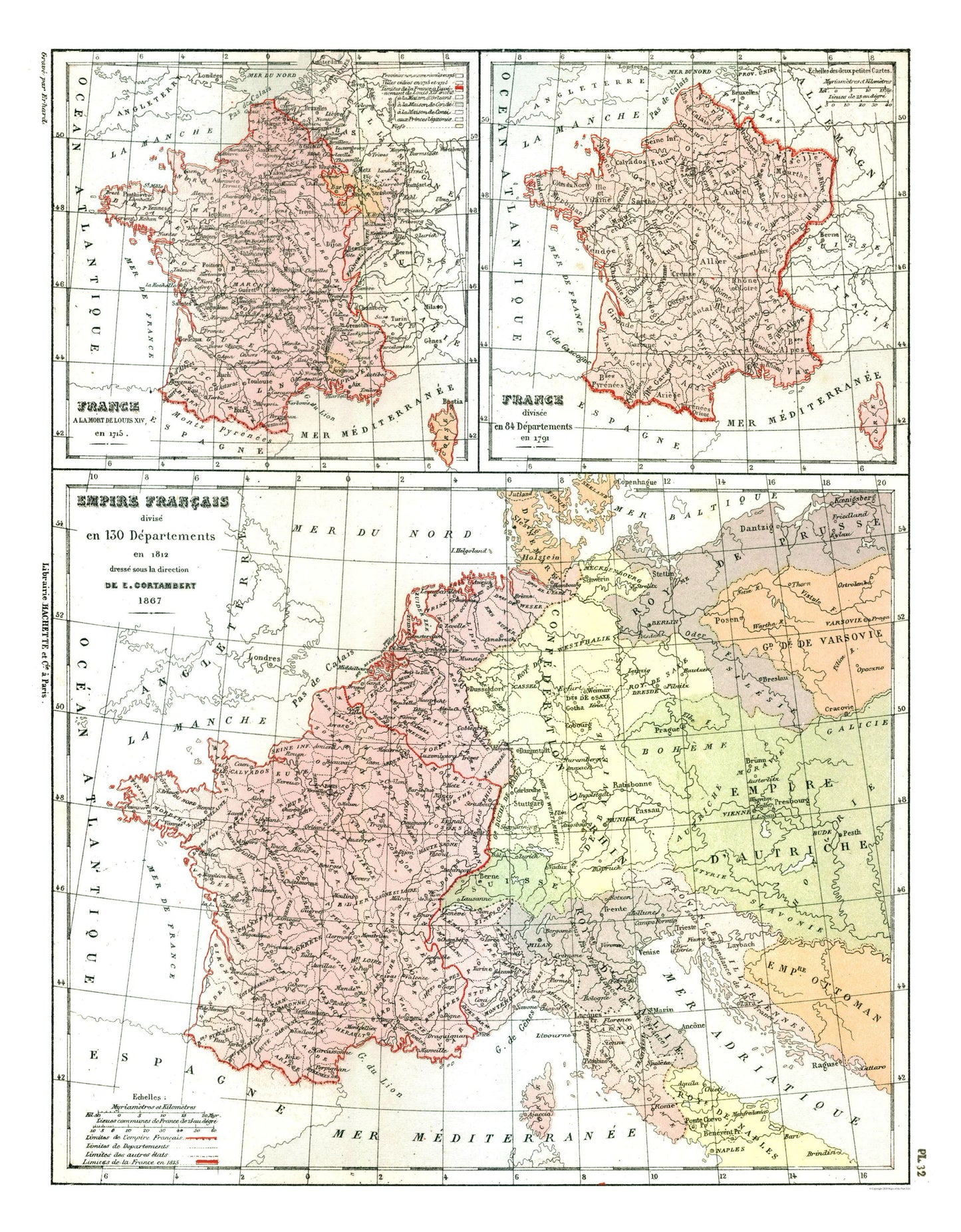 Historic Map - France 1715 to 1867 - Cortambert 1880 - 23 x 29.49 - Vintage Wall Art