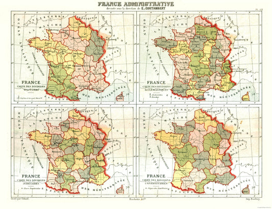 Historic Map - France Administrative - Cortambert 1880 - 29.84 x 23 - Vintage Wall Art