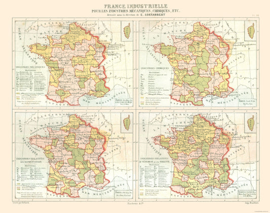 Historic Map - France Industries - Cortambert 1880 - 29.08 x 23 - Vintage Wall Art