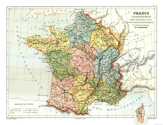 Historic Map - France Climatology - Cortambert 1880 - 30.10 x 23 - Vintage Wall Art