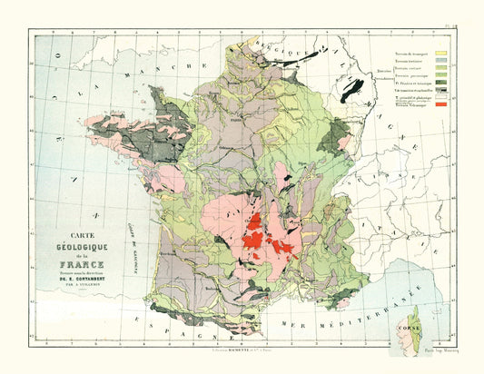 Historic Map - France Geological - Cortambert 1880 - 29.78 x 23 - Vintage Wall Art