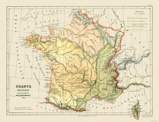 Historic Map - France Physical - Cortambert 1880 - 29.91 x 23 - Vintage Wall Art