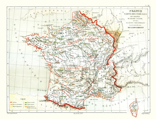 Historic Map - France Agriculture Industry - Cortambert 1880 - 30.20 x 23 - Vintage Wall Art