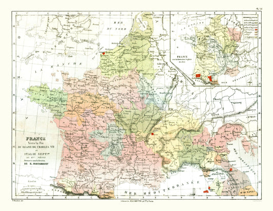 Historic Map - France Charles VII - Cortambert 1880 - 29.77 x 23 - Vintage Wall Art