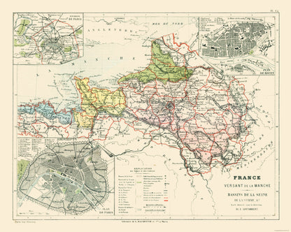 Historic Map - Seine Basins France - Cortambert 1880 - 28.82 x 23 - Vintage Wall Art