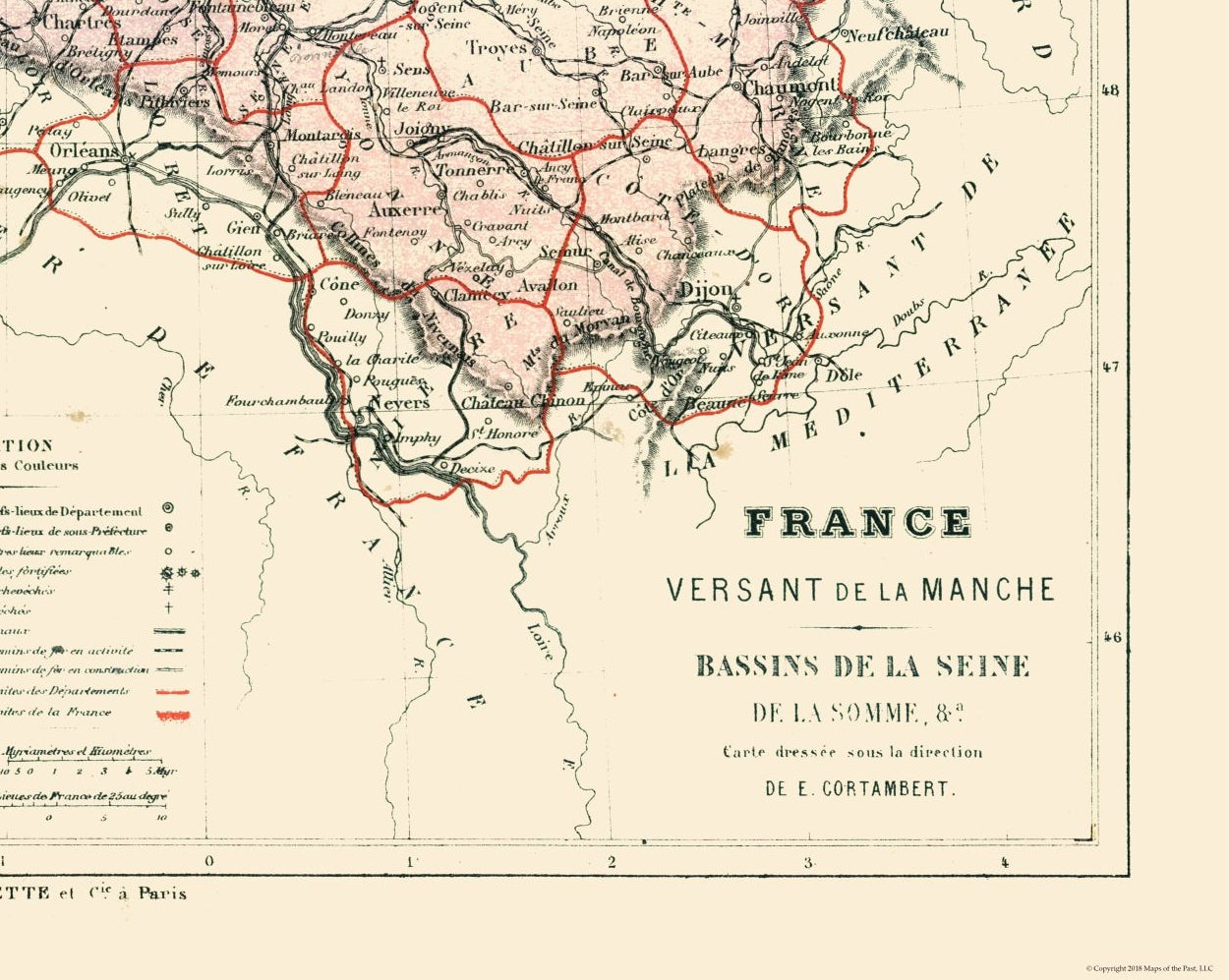 Historic Map - Seine Basins France - Cortambert 1880 - 28.82 x 23 - Vintage Wall Art